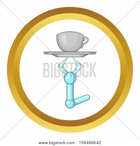 Robot arm vector icon in golden circle, cartoon style isolated on white background