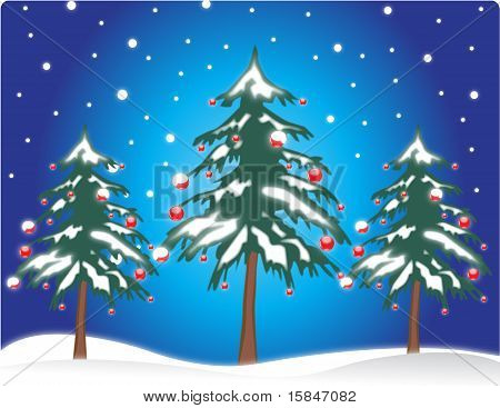 Üç Snowing Noel ağaçları