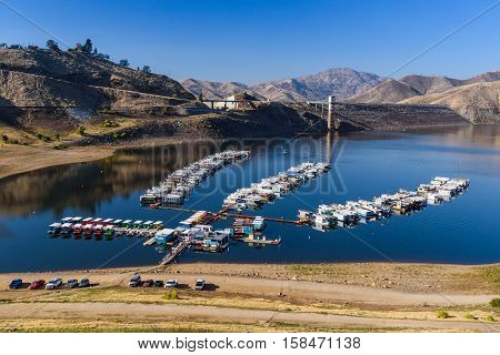 Marina On Lake With Low Water Level In California