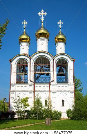 The old Belfry of the Svyato-Nikolsky convent of Pereslavl closeup of a Sunny day in July. Pereslavl-Zalessky Golden ring of Russia