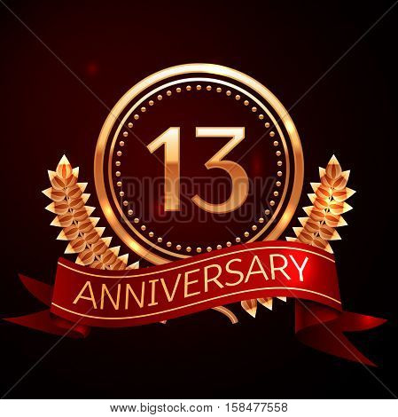Thirteen years anniversary celebration with golden ring and ribbon.