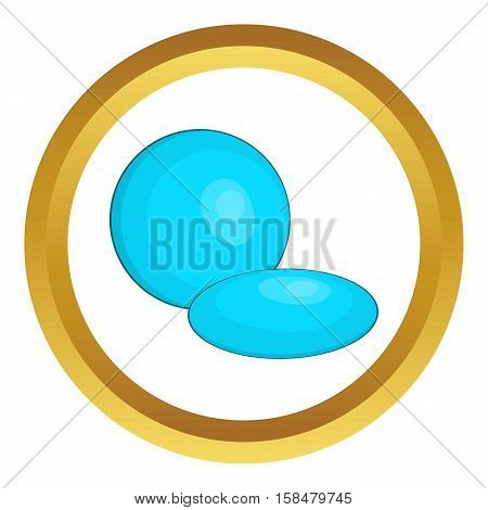 Contact lens vector icon in golden circle, cartoon style isolated on white background