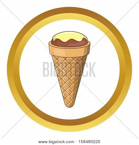 Pistachio ice cream vector icon in golden circle, cartoon style isolated on white background