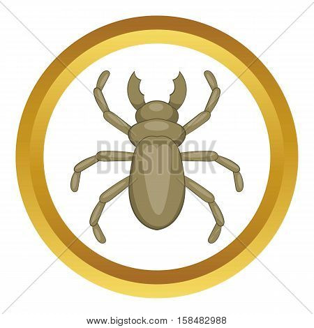 Beetle woodworm vector icon in golden circle, cartoon style isolated on white background