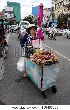 Unidentified Local Woman Street Vendor In Siem Reap.