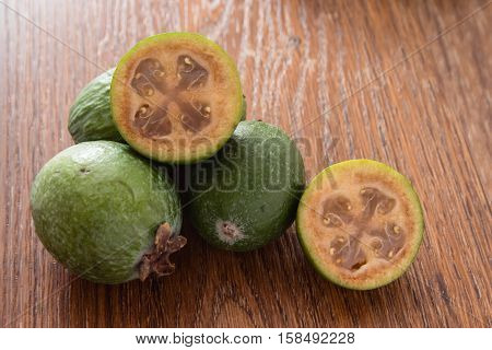Feijoa Fruit On Wooden Background