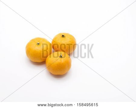 Fresh Three Tangerines Isolated on White Background