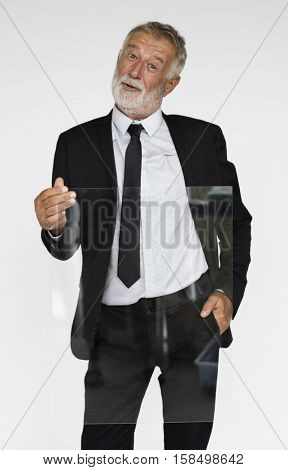 Businessman Smiling Happiness Holding Glass Portrait Concept