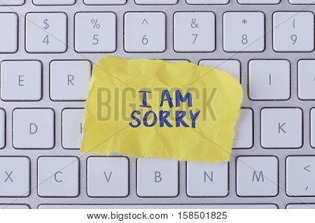 I am sorry / I am sorry card with information on the keyboard