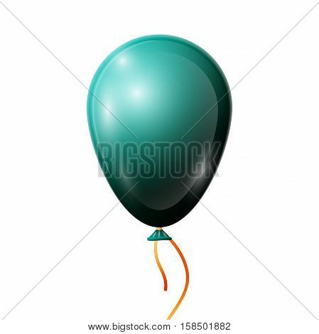 Realistic jade balloon with ribbon isolated on white background. Vector illustration of shiny colorful glossy balloon