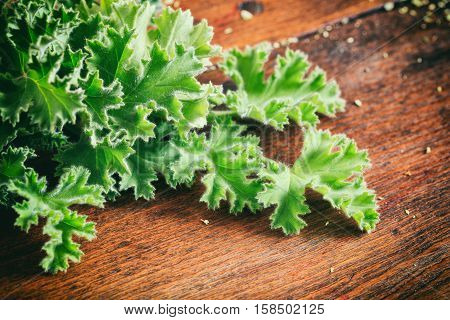 Fresh Citronella Leaves On Wooden Background