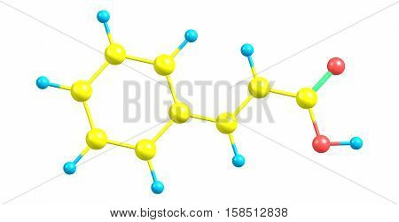 Cinnamic acid is an organic compound with the formula C6H5CHCHCO2H. It is a white crystalline compound that is slightly soluble in water and freely soluble in many organic solvents. 3d illustration
