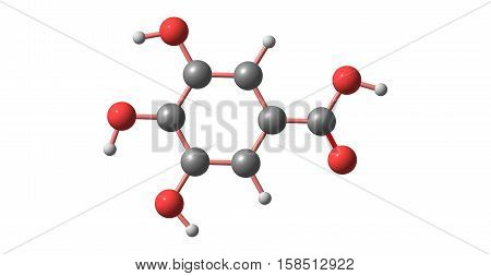 Gallic acid is a trihydroxybenzoic acid a type of phenolic acid found in gallnuts sumac witch hazel tea leaves oak bark and other plants. 3d illustration