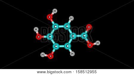 Gallic acid is a trihydroxybenzoic acid a type of phenolic acid found in gallnuts sumac witch hazel tea leaves oak bark and other plants. 3d illustration