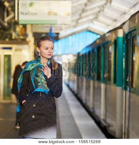 Beautiful Young Woman Waiting For A Train