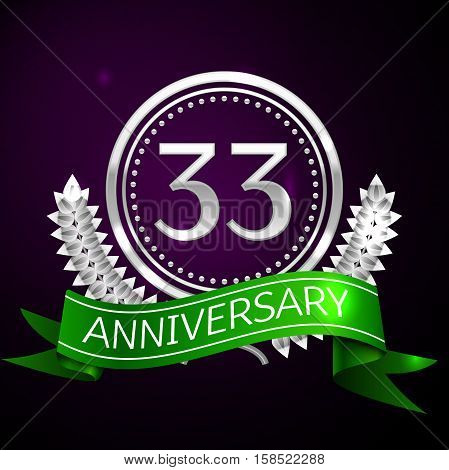 Thirty three years anniversary celebration with silver ring and ribbon.
