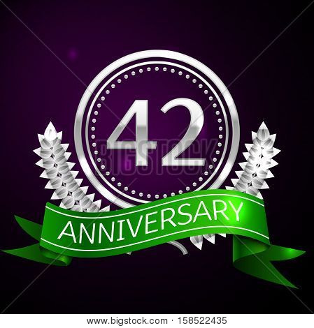 Forty two years anniversary celebration with silver ring and ribbon.