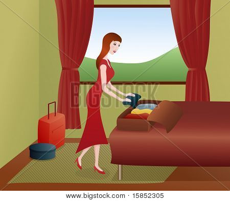 Woman packing suitcases, vector