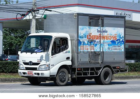 CHIANG MAI THAILAND - OCTOBER 27 2016: Cold Container Truck for Ice Transportation of Viang Tip Waree Company. Photo at road no.121 about 8 km from downtown Chiangmai thailand.