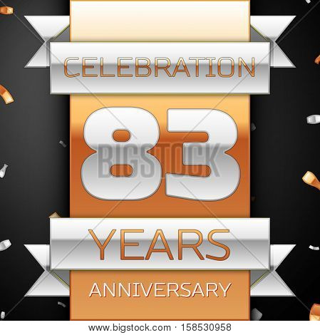 Eighty three years anniversary celebration golden and silver background. Anniversary ribbon