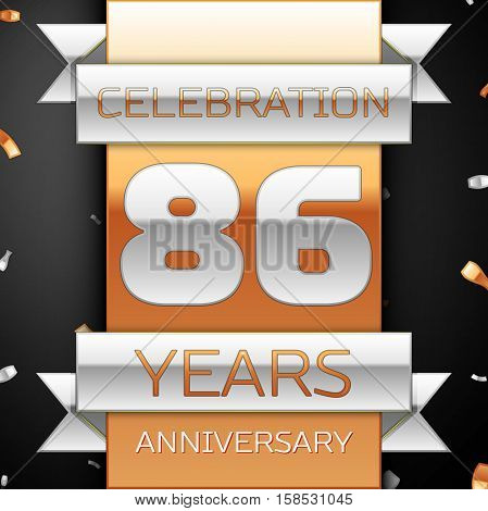 Eighty six years anniversary celebration golden and silver background. Anniversary ribbon