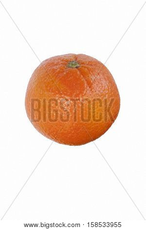 Clementine (Citrus x hybrid Clementina). Hybrid between Mandarin orange and Sweet orange. Image of single fruit isolated on white background