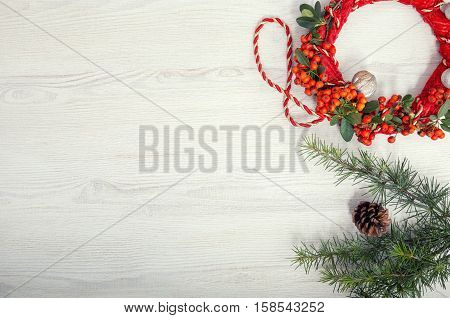 Christmas background on wooden table and copy space