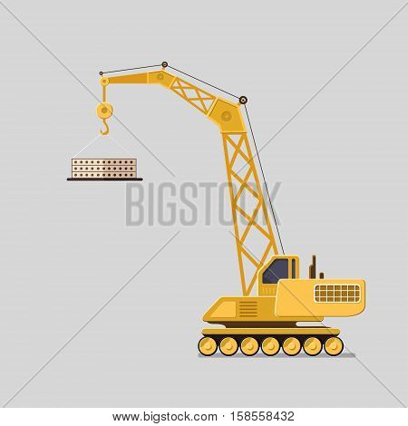 Lifting crane doing heavy lifting. Tower and harbor lifters. Flat style vector icons.