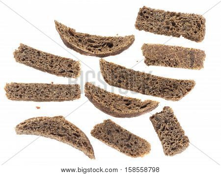 Rye or black bread crumbs isolated on a white background