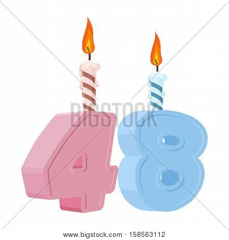48 Years Birthday. Number With Festive Candle For Holiday Cake. Forty Eight Anniversary