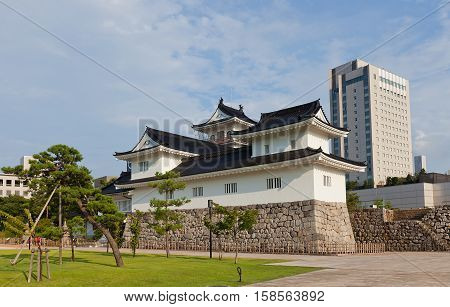 TOYAMA JAPAN - JULY 31 2016: Reconstructed Toyama castle. Castle was founded in 1543 by Jinbo Nagamoto dismantled in 1870 reconstructed in 1954