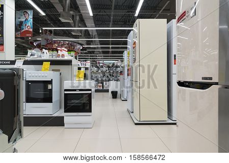 Moscow, Russia - August 30.2016 Mvideo is large chain stores selling electronics and a household appliances