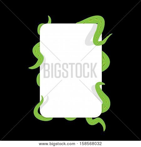 Tentacle And Banner. Green Monster Hugging White Sheet. Cthulhu Giant Octopus