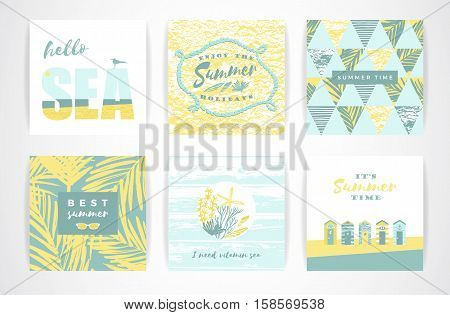 Set of summer cards with hand-drawing elements. Vector illustrations