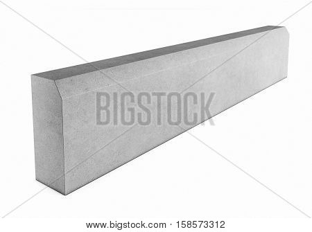 Grey curbstone on white background. 3D rendering