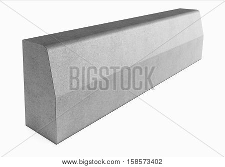 Grey curbstone on white background. 3D rendering