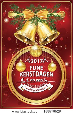 Elegant Dutch corporate greeting card for winter holiday. We wish you Merry Christmas and Happy New Year - Dutch language: Fijne Kerstdagen an Gelukkig Nieuwjaar!