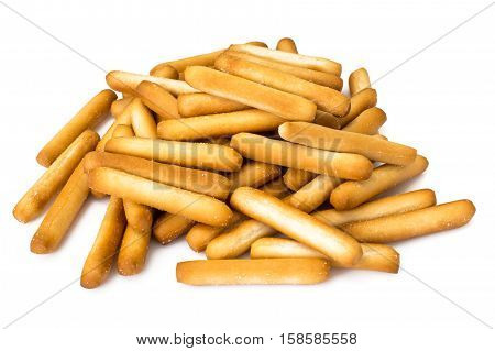 Crispy bread sticks with salt and spices. Studio Photo