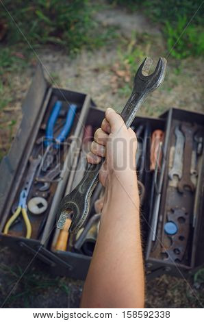 Mechanic hand hold spanner tool. Wrench tool