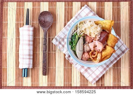 Thai Noodle With Pink Soup Called  Yen Ta Fo .