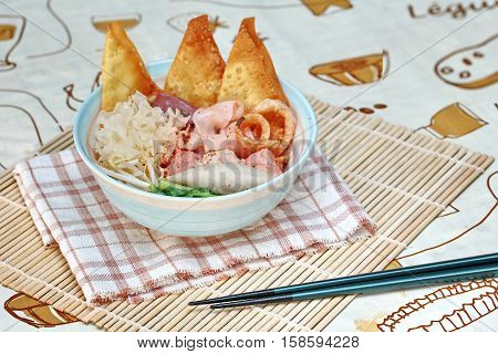 Thai Noodle With Pink Soup Called  Yen Ta Fo .