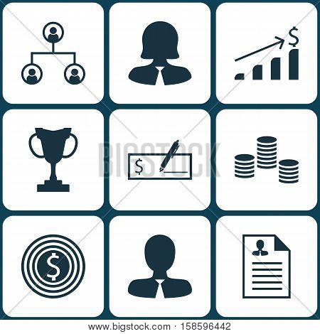 Set Of Human Resources Icons On Tournament, Manager And Successful Investment Topics. Editable Vector Illustration. Includes Growth, Resume, Trophy And More Vector Icons.