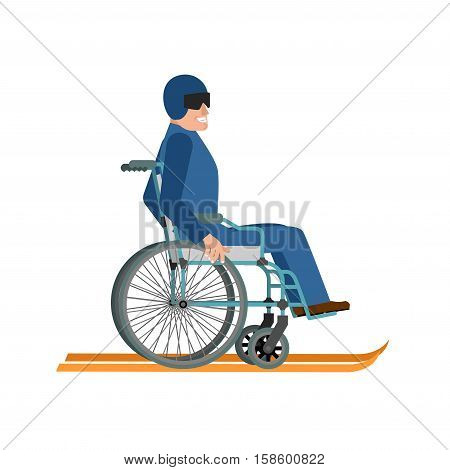 Disabled Skiing Isolated. Wheelchair Ski Running On White Backgroubd