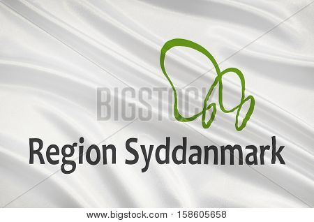 Flag of Southern Denmark Region. 3d illustration
