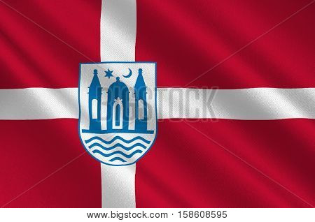 Flag of Svendborg in Southern Denmark Region. 3d illustration
