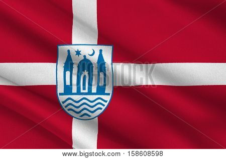Flag of Svendborg in Southern Denmark Region. 3d illustration