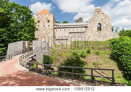Gothic Sigulda Old Castle from the 13th century in Latvia 