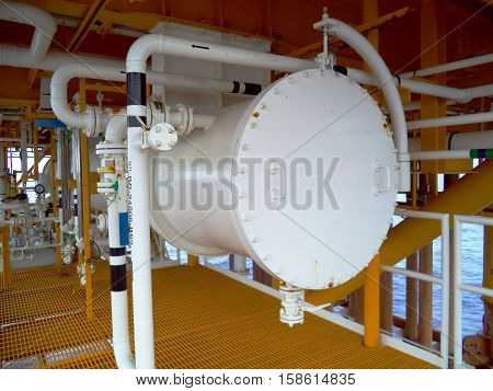 Closed drain sump tank on the oil & gas offshore wellhead platform.