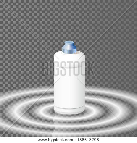 White plastic bottle template for dishwashing liquid, cleaning agent, laundry detergent or bleach. Vector illustration.