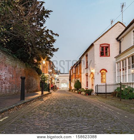 Cobbled street in central Farnham, Surrey (UK)